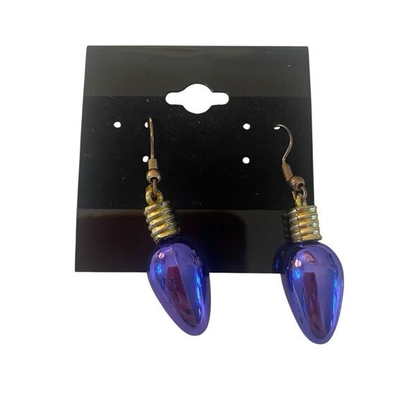 Festive Purple Iridescent Christmas Bulb Earrings - Picture 3 of 4